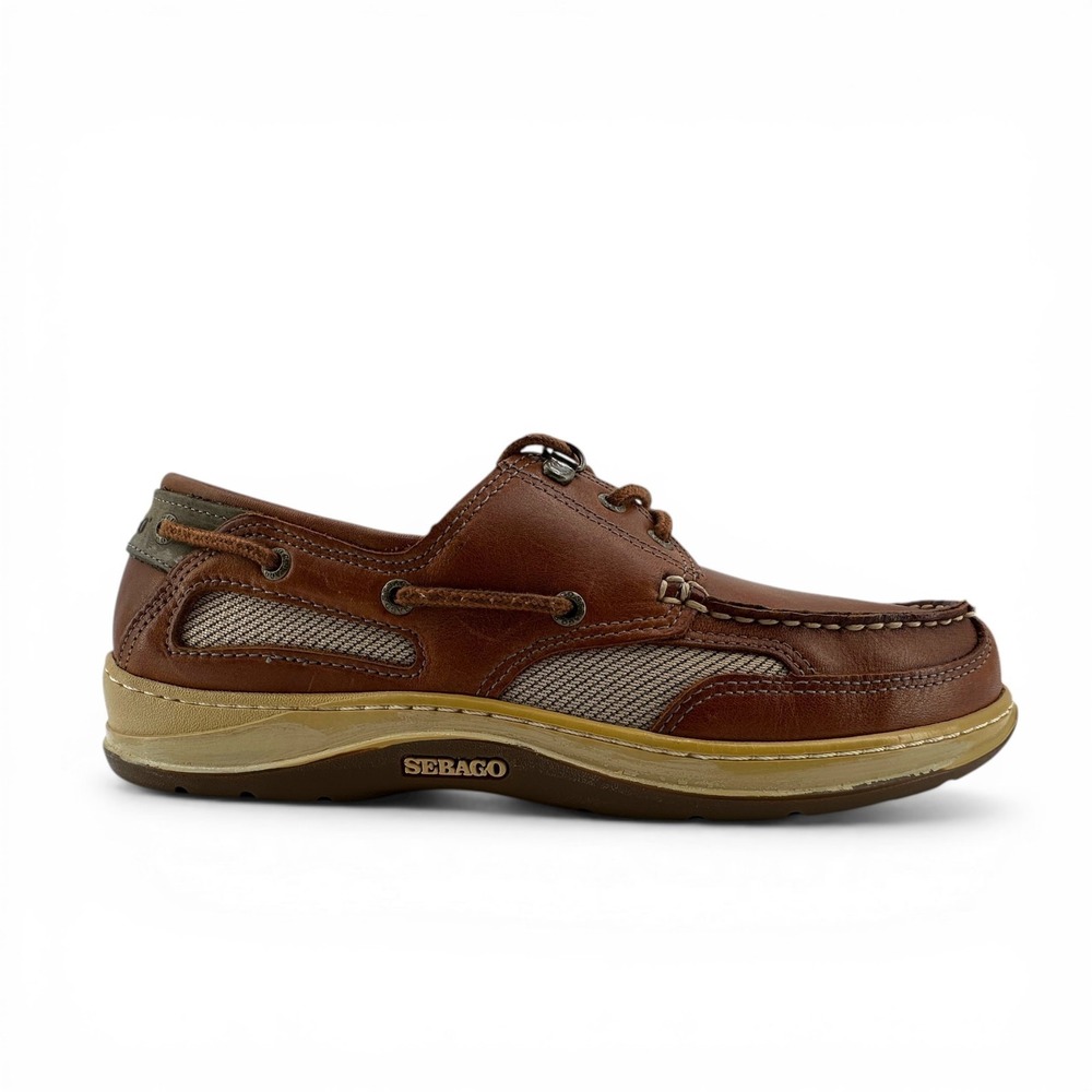Sebago Schooner Saddler's Leather Shoes Mens 9.5 Brown Tan Beige‎ Marine Grip